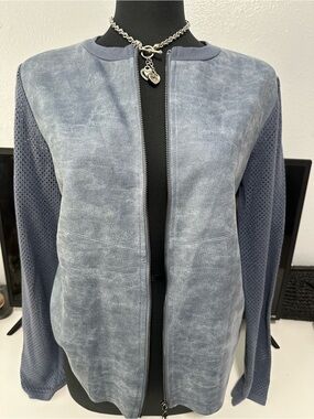 Sioni Slate Blue Zip-Front Bomber Jacket